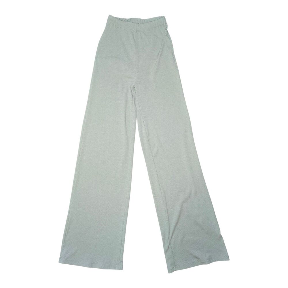 Princess Polly Womens US 0 Wide-Leg Ribbed Knit Lounge Pants Stretchy Mint Green